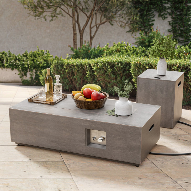 joycie 12.6’’ h x 42’’ w metal propane outdoor gas fire pit table