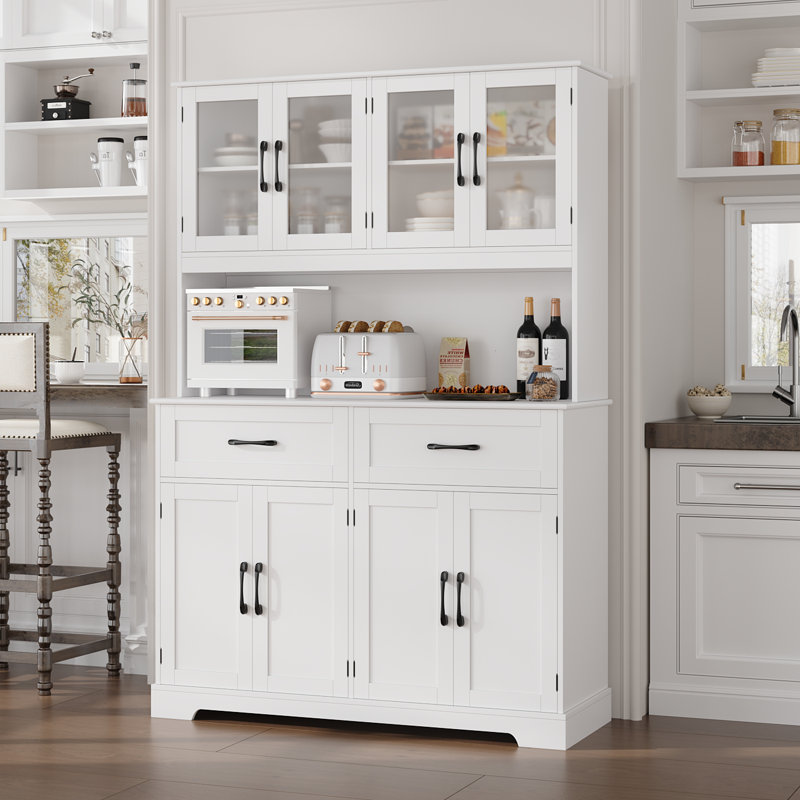 Kyale 70.9"H Stand Alone Kitchen Pantry With Microwave Shelf & Drawers, Wood Storage Pantry Cabinet With Adjustable Shelves, White