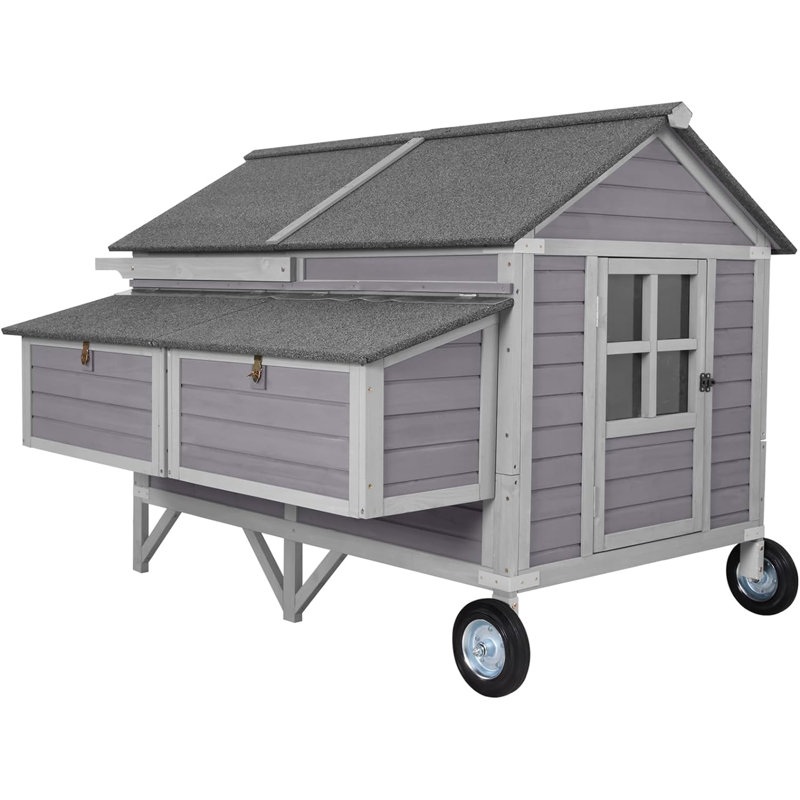 INCOMPLETE Mobile Chicken Coop Wooden Hen House with Nesting Box and Wheels, Large Poultry Cage Upgrade with Strong Iron Frame, Durable Waterproof