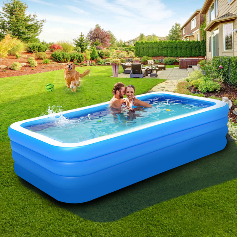large inflatable pool for kids and adults, durable family water pool for young children, suitable for outdoor settings, gardens, backyards, and summer water fun activities 4-ply