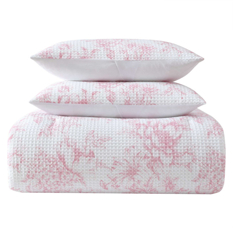 incomplete Laura Ashley Delphine Waffle Pink Comforter Set