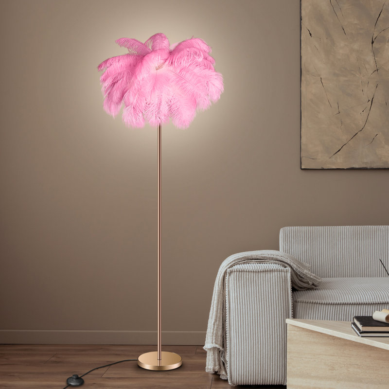 61'' led brass feather floor lamp with outlet