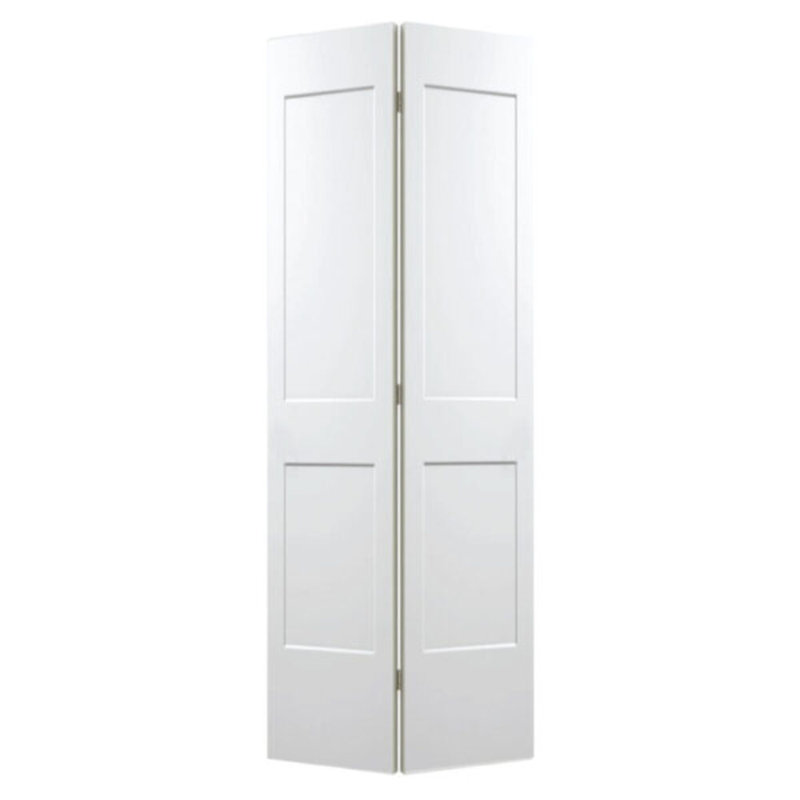 white primed smooth solid wood core 2-panel bifold door