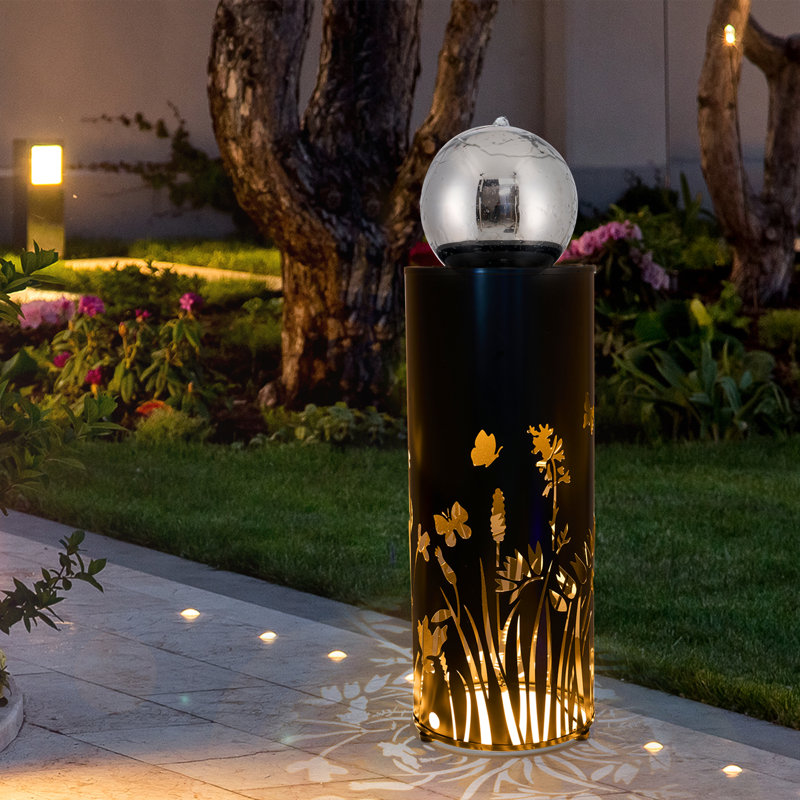38.58"H Metal Modern LED Fountain With Butterflies