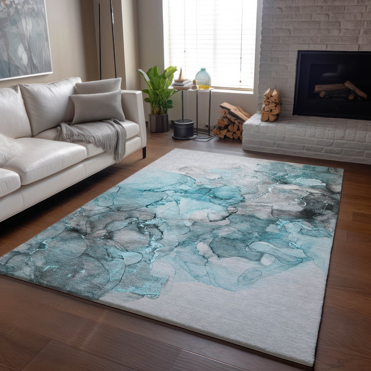 Premium Machine Washable Cerrito AMF520 Teal Rug