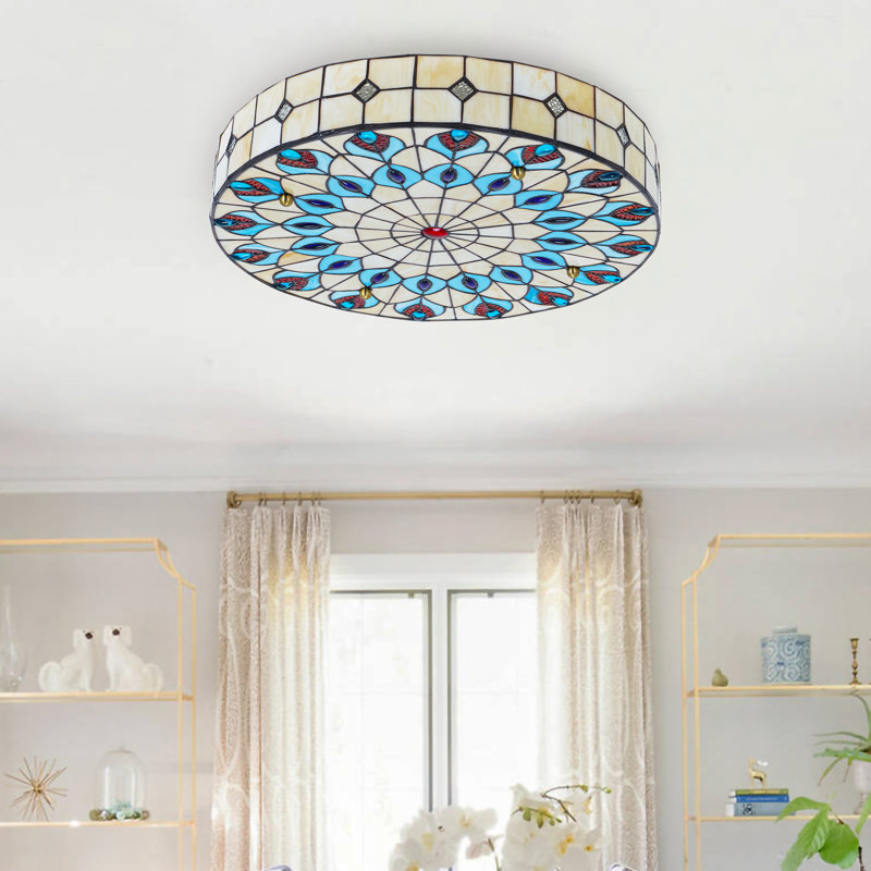 4 - Light Dimmable 20" Retro Victorian Tiffany Flush Mount Lighting