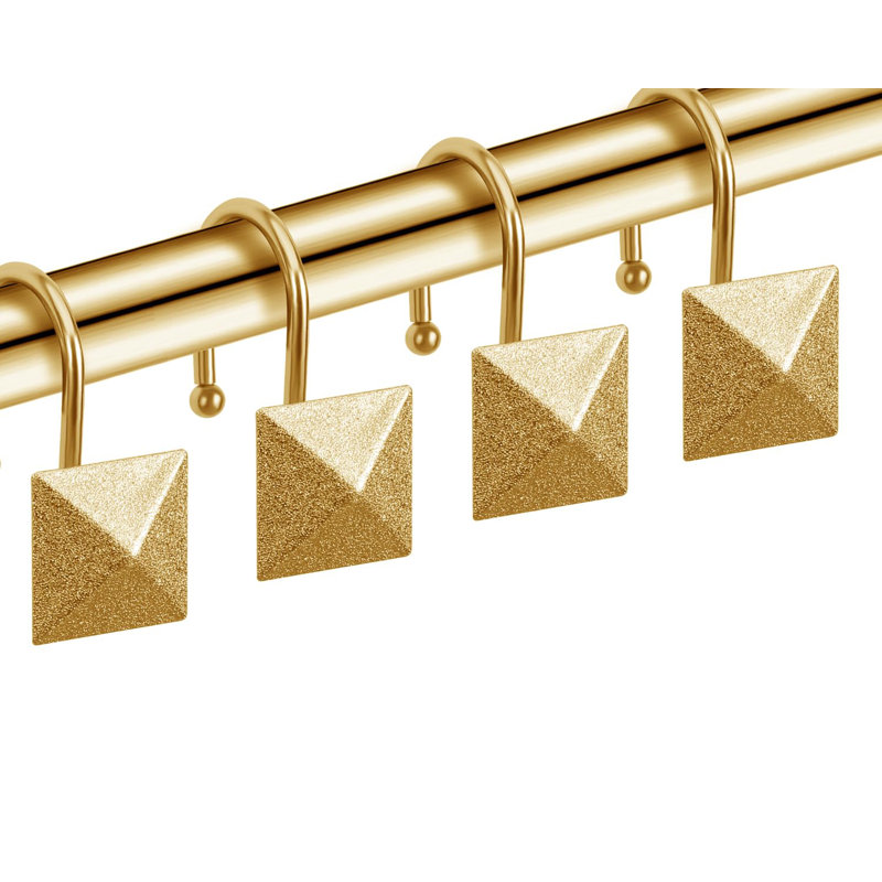 Gold Shower Curtain Hooks,Rustproof Decorative Shower Curtain Rings, Modern Metal Brass Shower Curtain Hangers, Square Pyramid Set Of 12