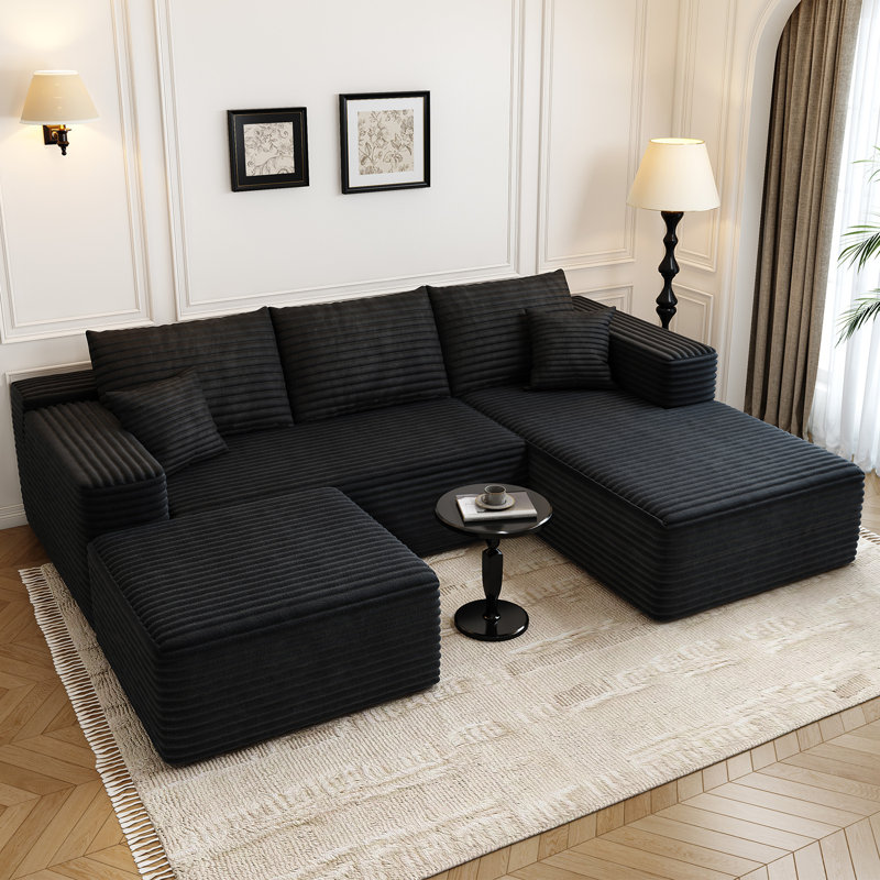 107.5"Cloud Modular Sectional Sofa with 1 Ottoman,Modern Minimalist Upholstered Couches, Comfort U Shaped Sofa for Living Room,Deep Seat Corner Couch,No Assembly Required