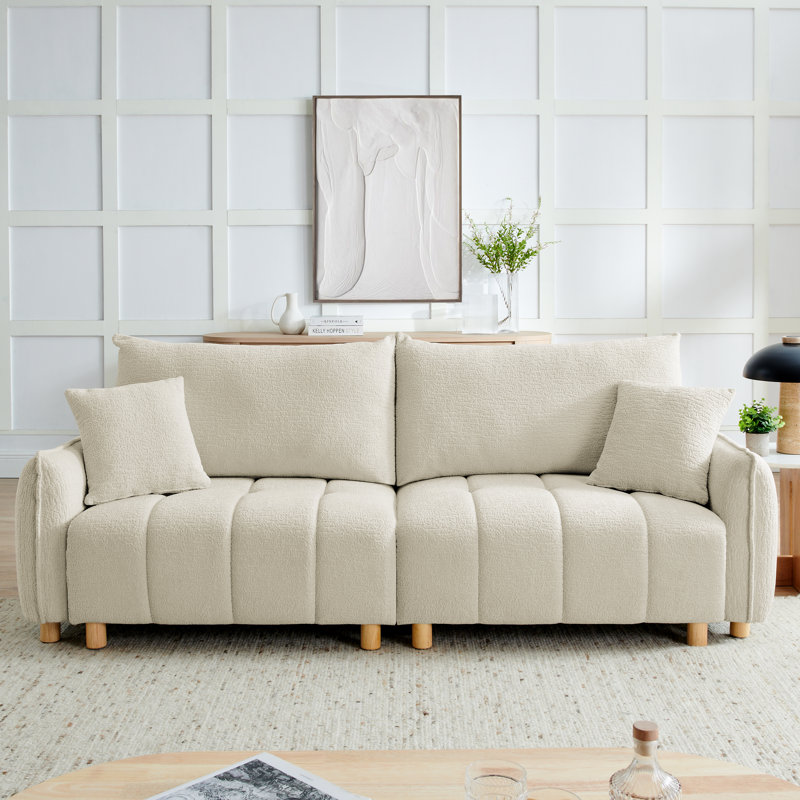 incomplete 1 box only/ box 2 of 3 90.15\" queen size upholstered sleeper sofa with storage | multi-functional convertible couch bed for small spaces, apartments & living rooms | modern space-saving design