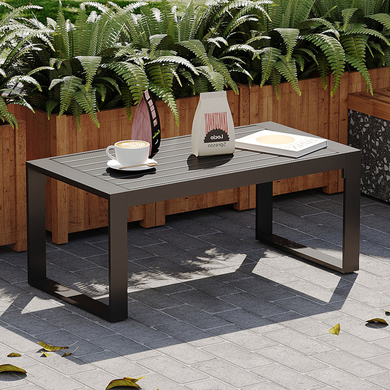 sleek rectangular aluminum outdoor coffee table