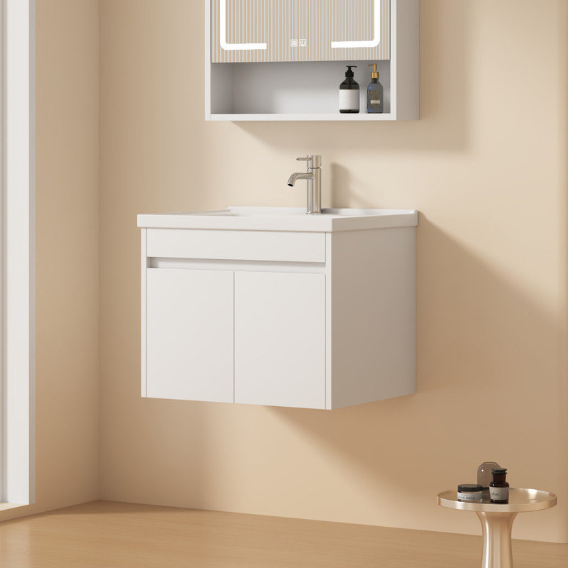 24 inch bathroom vanity with sink combo, wall mounted small bathroom vanity with soft-close door modern floating cabinet, pop-up drain, p-trap included, (no faucet)