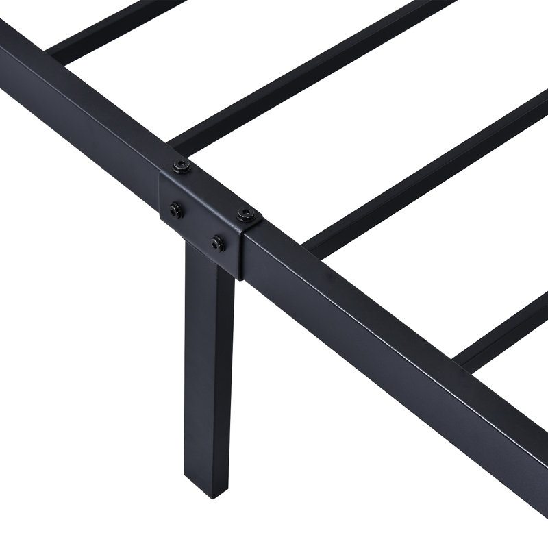 similar metal frame platform bed with wood headboard