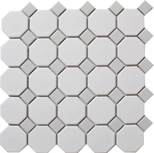 Incomplete 2\" x 2\" Porcelain Octagon and Dot Wall & Floor Mosaic Tile