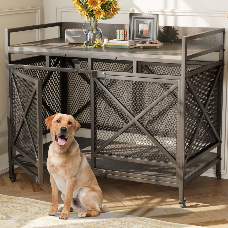 48 Inch Large Dog Crate Furniture,Heavy - Duty Wooden Dog Kennel for XLarge Dogs - Wire Cage with Caster Wheels & Decorative End Table Design