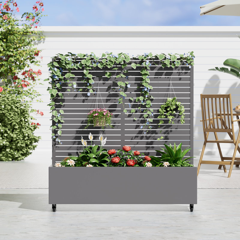 Metal Planter Box with Trellis with Wheels