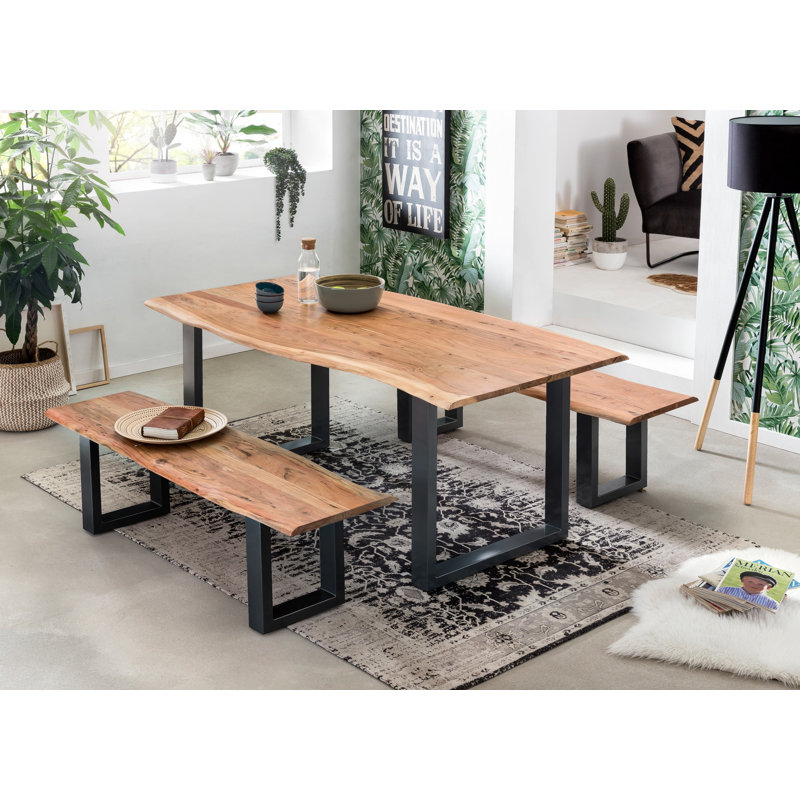 Acacia Solid Wood Top Metal Base Dining Table Incomplete, table only