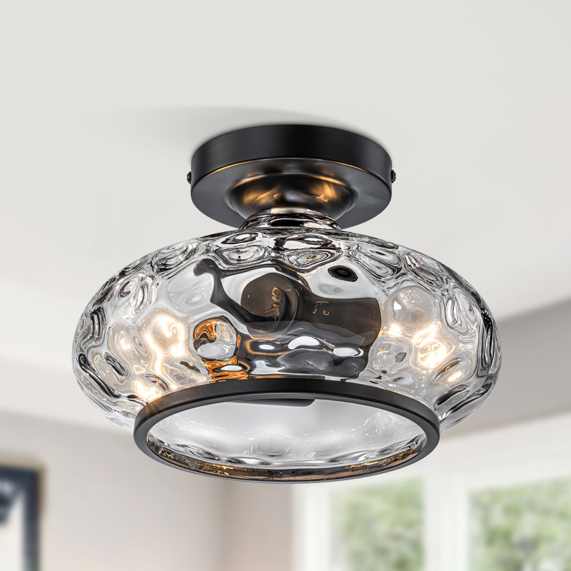 2 light semi flush mount ceiling light with clear hammered glass