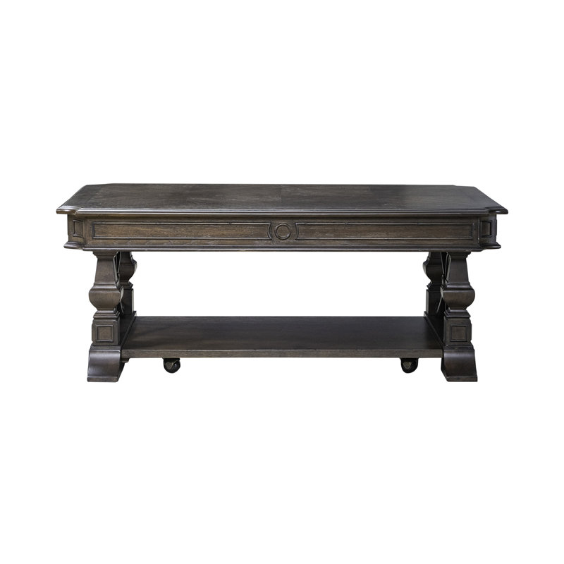 Dillmon Cocktail Table w/ Open Bottom Shelf & Casters