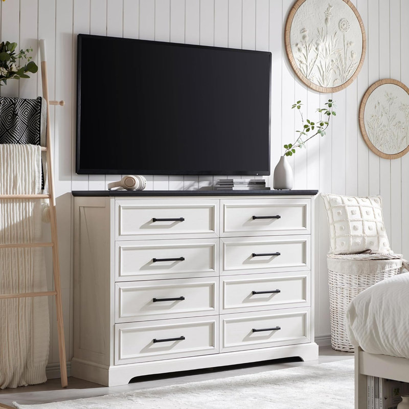 Barnabas 52" Farmhouse 8 Drawer Dresser, Widened Metal Matte Handle, Chest of Drawers for Bedroom, Living Room, Study