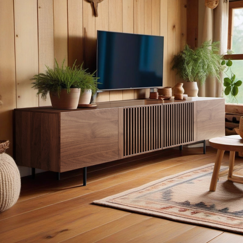 banvra mid-century modern tv stand with 4 storage cabinets for living room