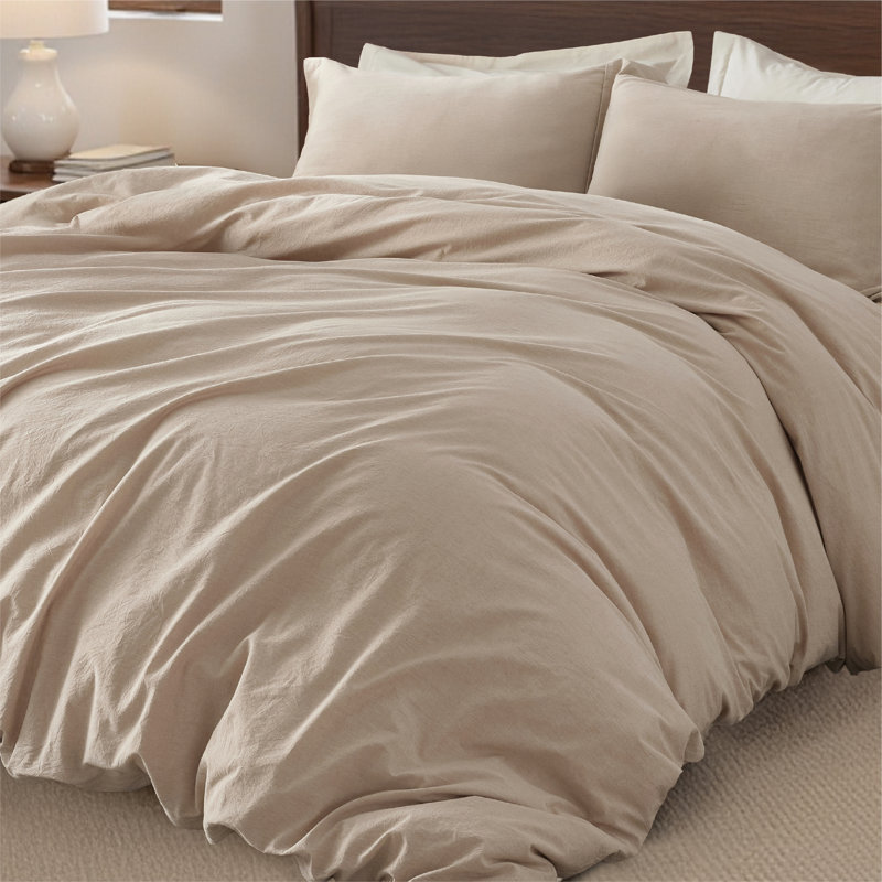 Bedsure 100% Washed Cotton Duvet Cover With Pillow Sham Minimalist Duvet Cover Linen Like for All Seasons