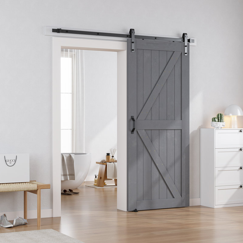 84" Paneled Solid Wood Finished Barn Door with Installation Hardware Kits