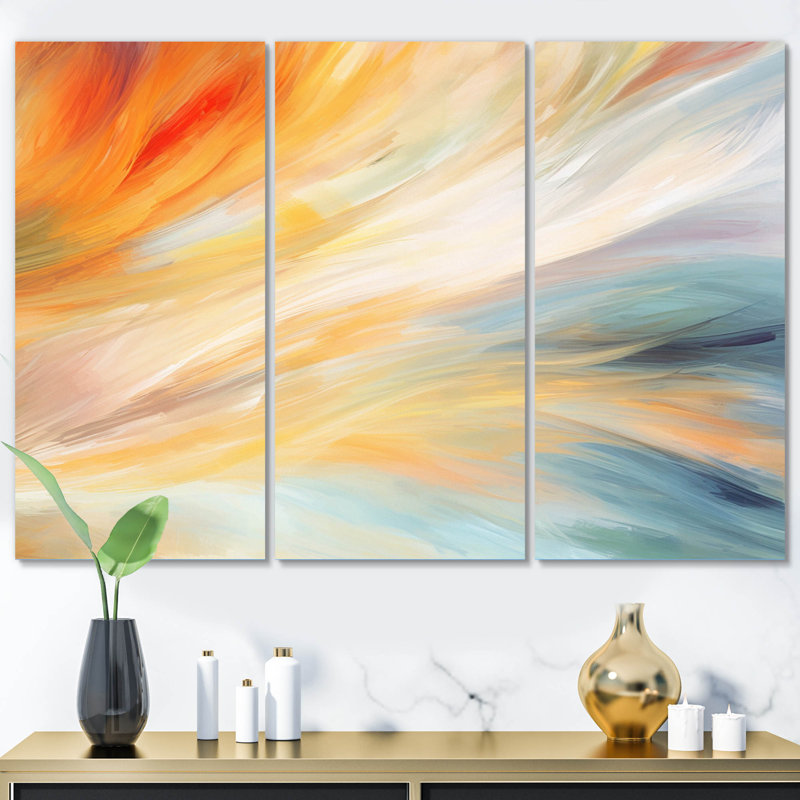 " Vintage Blue And Orange Wave Elegance I " 3 - Pieces