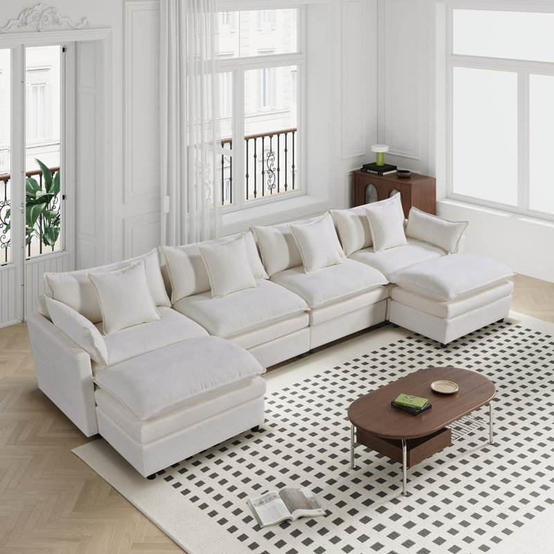 (Incomplete 142.52\"Modern Chenille U-shaped Sectional Sofa with Convertible Chaise, Comfy Cloud Couch Deep Sectional Sofa with Ottomans for Living Room