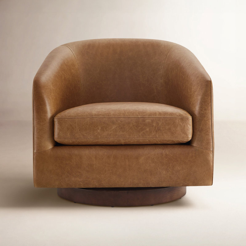 Bennett Genuine Leather Swivel Barrel Chair