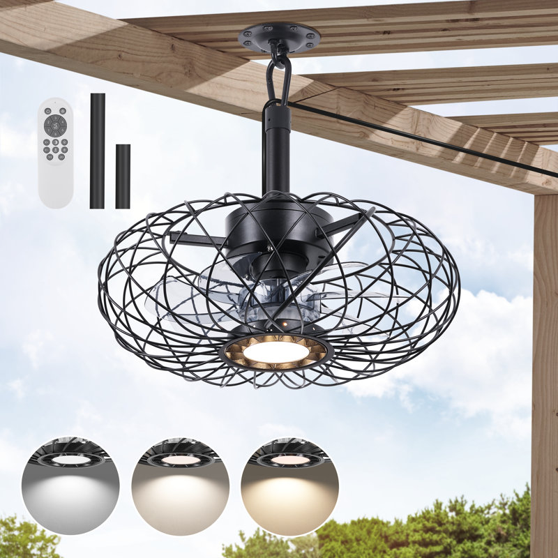 Wet Rated Outdoor Ceiling Fan with 3-Color Dimmable LED Light - Remote Control, Plug-in Design