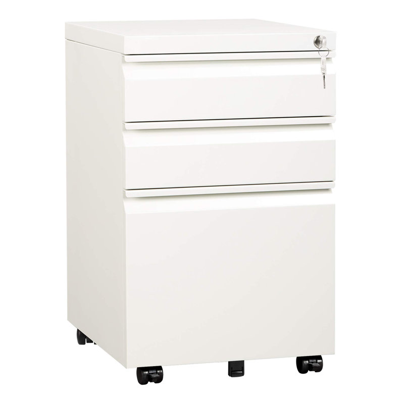 14.6"w fully assembled 3-drawer metal file cabinet with lock & wheels - legal/letter/a4 compatible - home office storage