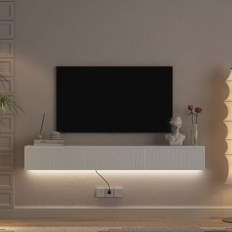 floating tv stand wall mounted with 16 color leds,69" modern tv stand, floating tv cabinet entertainment center for 55 60 65 inch tv