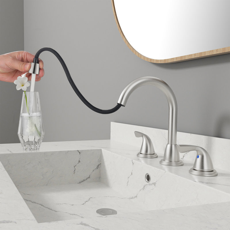 Widespread 2-Handle Pull Out Sprayer Bathroom Sink Faucet With 360 Swivel Spout 1439002P