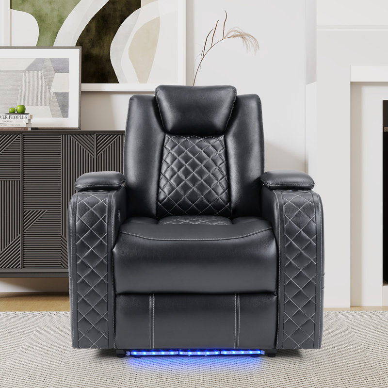 casey-ann 36.2" wide modern multifunctional vegan leather dual motor power recliner with cupholder