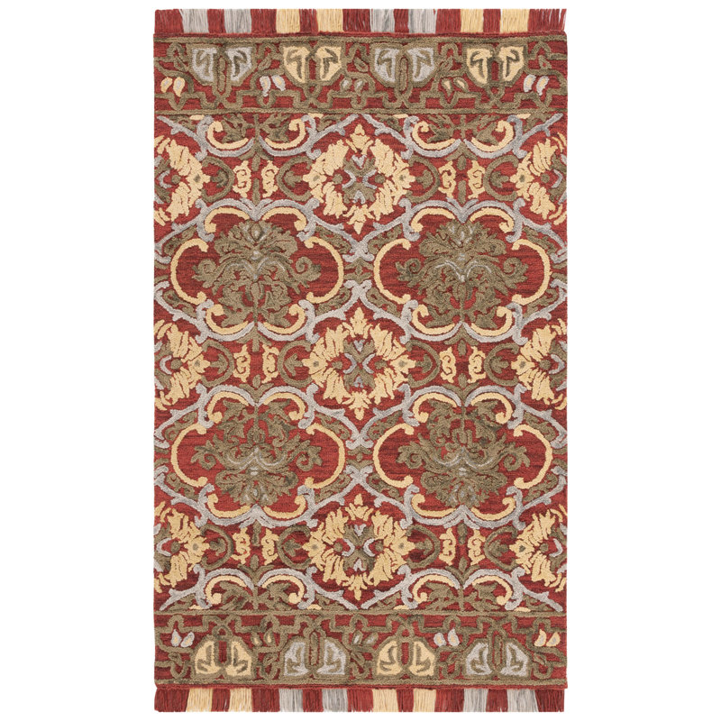 SIMILAR TO STOCK PHOTO Blossom Tufted Wool/Cotton Performance Floral Rug in Gold/Red