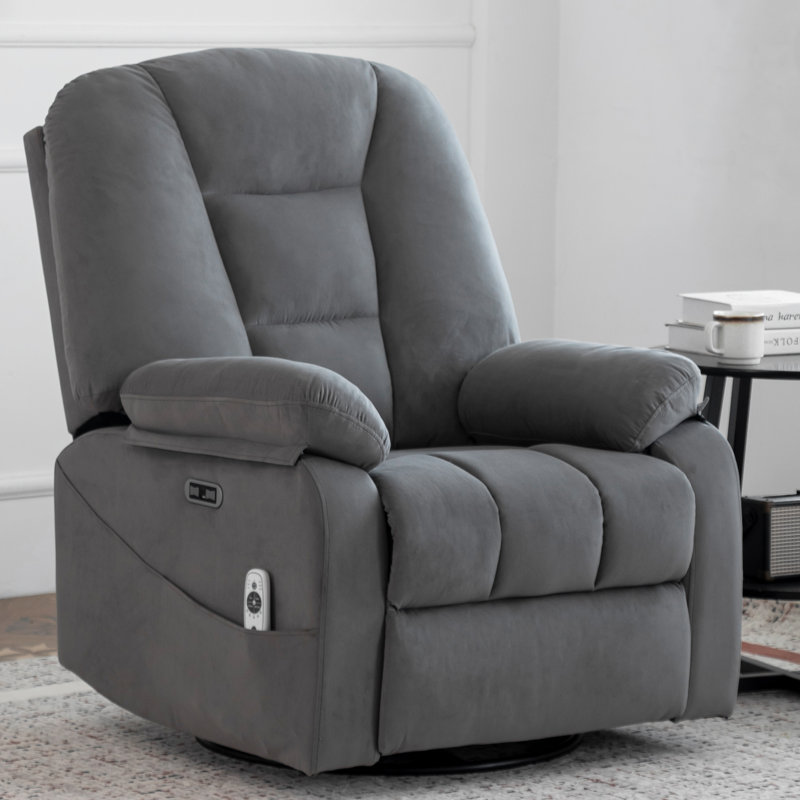 Latitude Run® Oversized Power Swivel Rocker Recliner Chair for Adults with Heat and Massage