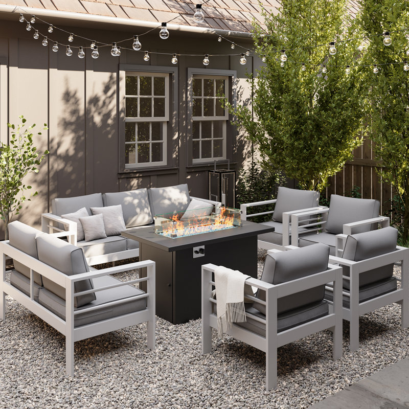 9-Person Sofa Seating Group With Fire Pit