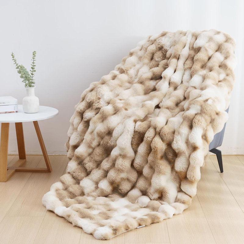 Cozy Warm Luxury Faux Fur Rabbit Throw Blanket, Knitted Soft Thick Furry Cute Plush Reversible Blanket for Sofa, Living Room, Bedroom - Suitable for Winter & Spring & Holiday Gift Ideas
