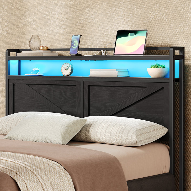 Azena 44.1"H Headboard with Charging Station and LED Light Strip