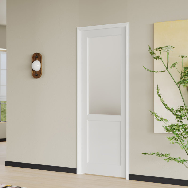 Prehung Door - Half Frosted Glass Panel Combo Interior Door White MDF Modern Pantry Door With Adjustable Jamb & Hardware