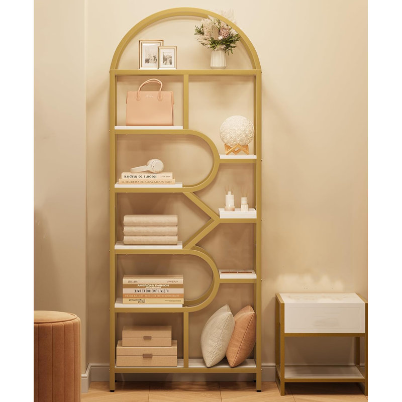 Stricker 6 Tier Arched Bookcase,tall Display Racks Geometric Open Storage Shelf Unique Book Rack