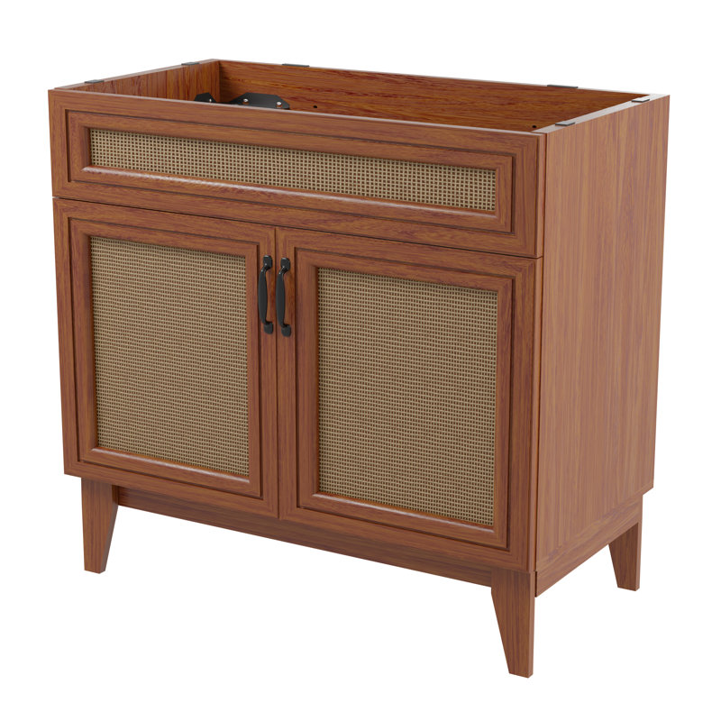 javer 36" rattan modern farmhouse 2-shelf bath vanity cabinet only (sink basin not included)