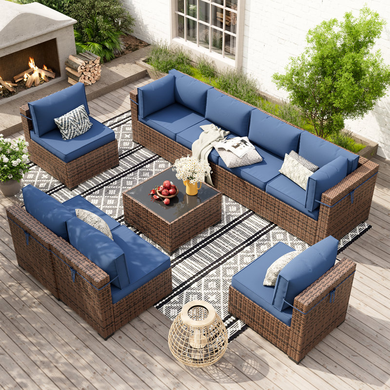 single sofa Dinyu Wicker 8 - Person Modular Patio Conversation Sets with Cushions