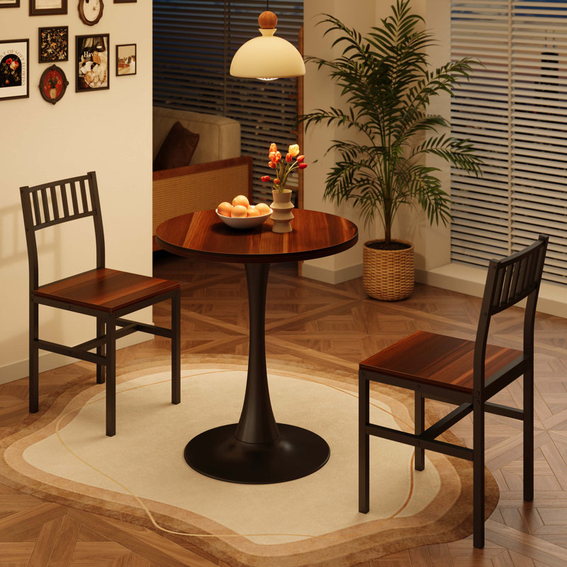 3-piece round dining table set, industrial style small kitchen table and chairs for 2