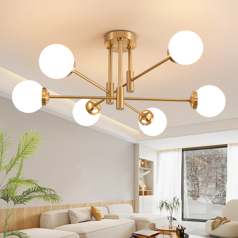 Tameya Sputnik Modern Linear Chandelier With Milky White Glass Shade