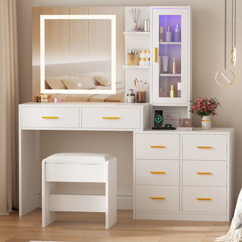similar Adriel 51.8\" Makeup Vanity With Lights And Mirror & Rgb Cabinets