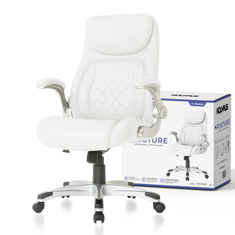 nouhaus posture ergonomic pu leather office chair. click5 lumbar support with flipadjust armrests. modern executive chair and computer desk chair