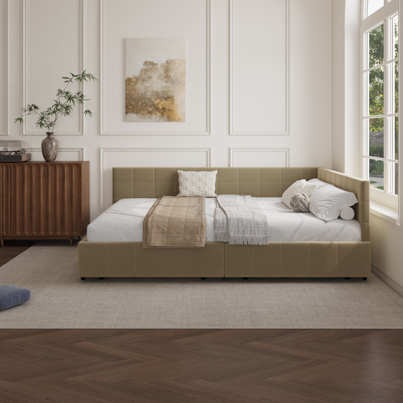 Upholstered Daybed With Backrest, Reversible Armrests, And Storage Drawers