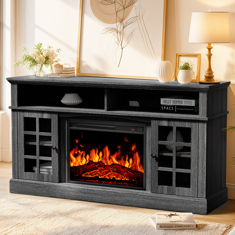 Anias TV Stand For TVs Up To 70\" With Electric Fireplace Included Espresso