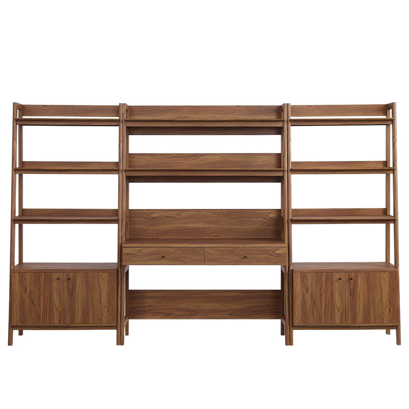 modway bixby 3-piece wood office desk and bookshelf